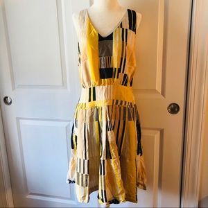 Anthropologie Silk Drop Waist Yellow Dress